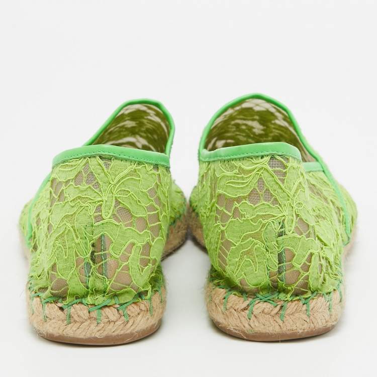Pre Owned Valentino Green Mesh and Lace Espadrille Flats Size 40