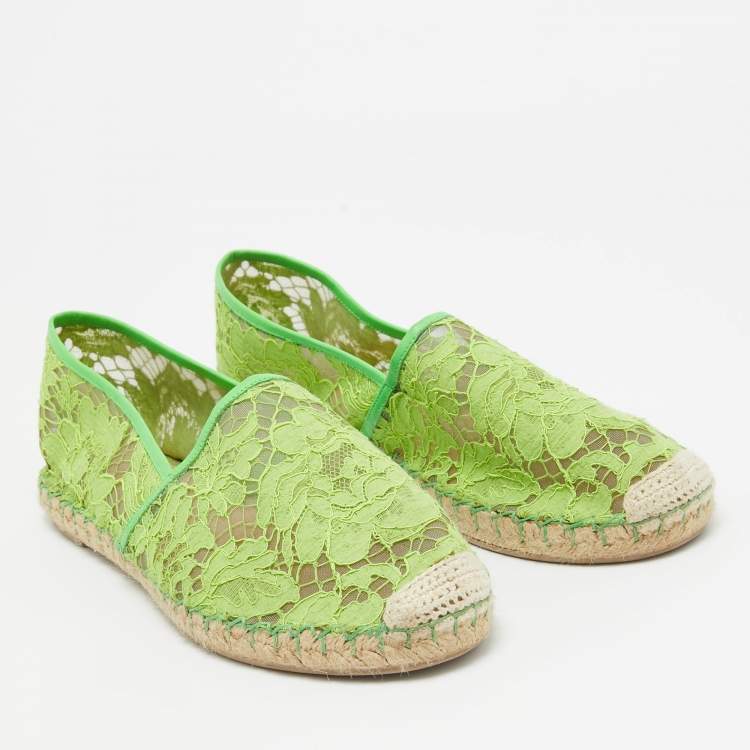Pre Owned Valentino Green Mesh and Lace Espadrille Flats Size 40