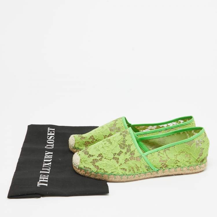 Pre Owned Valentino Green Mesh and Lace Espadrille Flats Size 40
