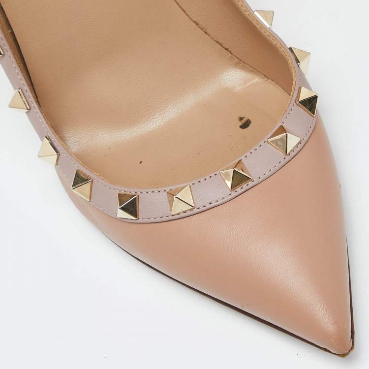 Pre Owned Valentino Beige Leather Rockstud Pointed Toe Pumps Size 37