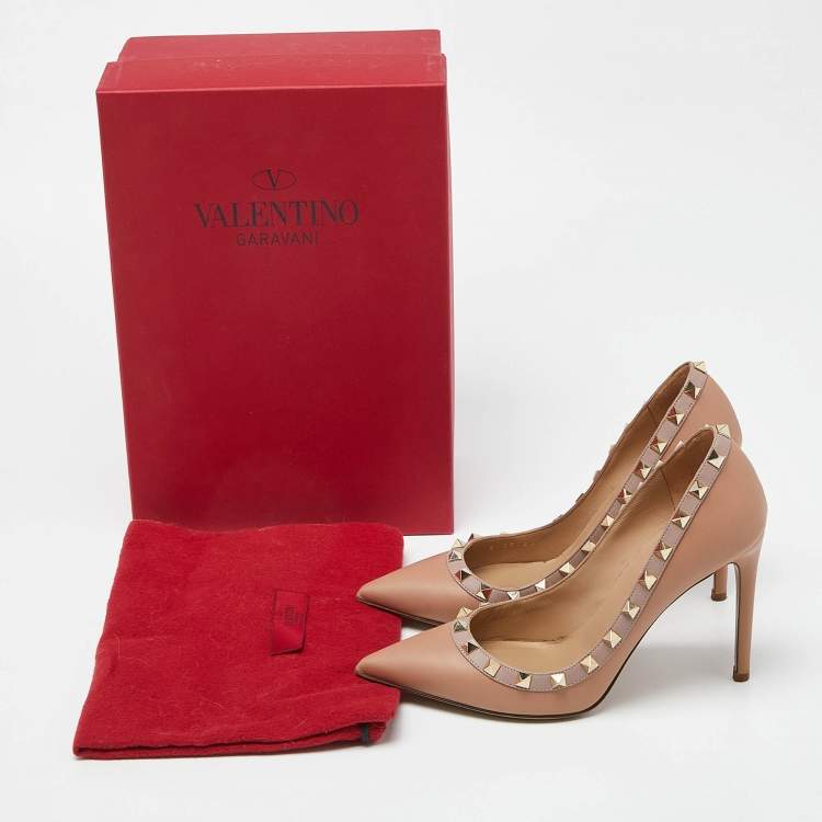 Pre Owned Valentino Beige Leather Rockstud Pointed Toe Pumps Size 37