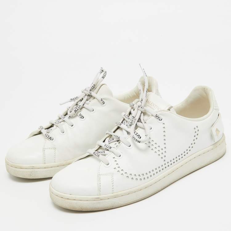 Pre Owned Valentino White Leather Backnet Sneakers Size 36.5