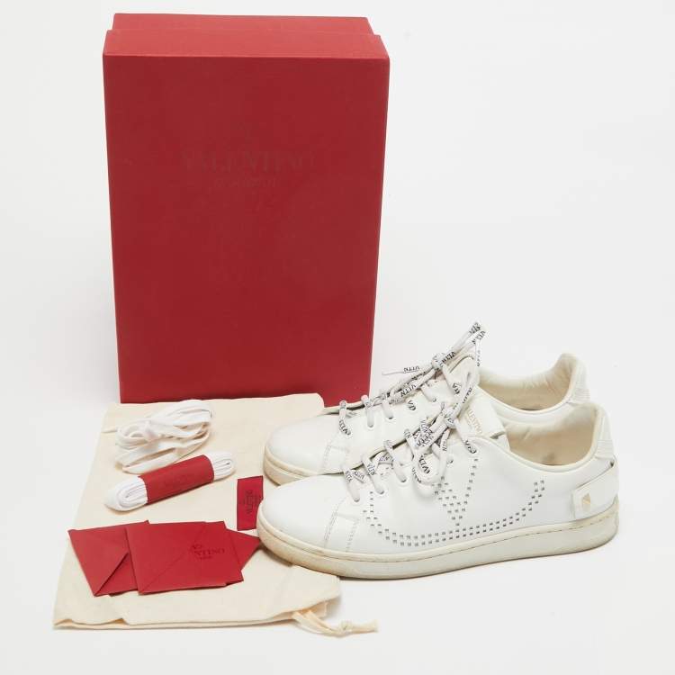 Pre Owned Valentino White Leather Backnet Sneakers Size 36.5