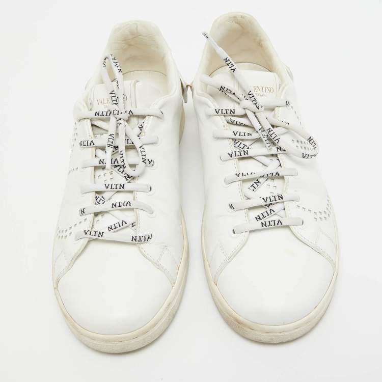 Pre Owned Valentino White Leather Backnet Sneakers Size 36.5