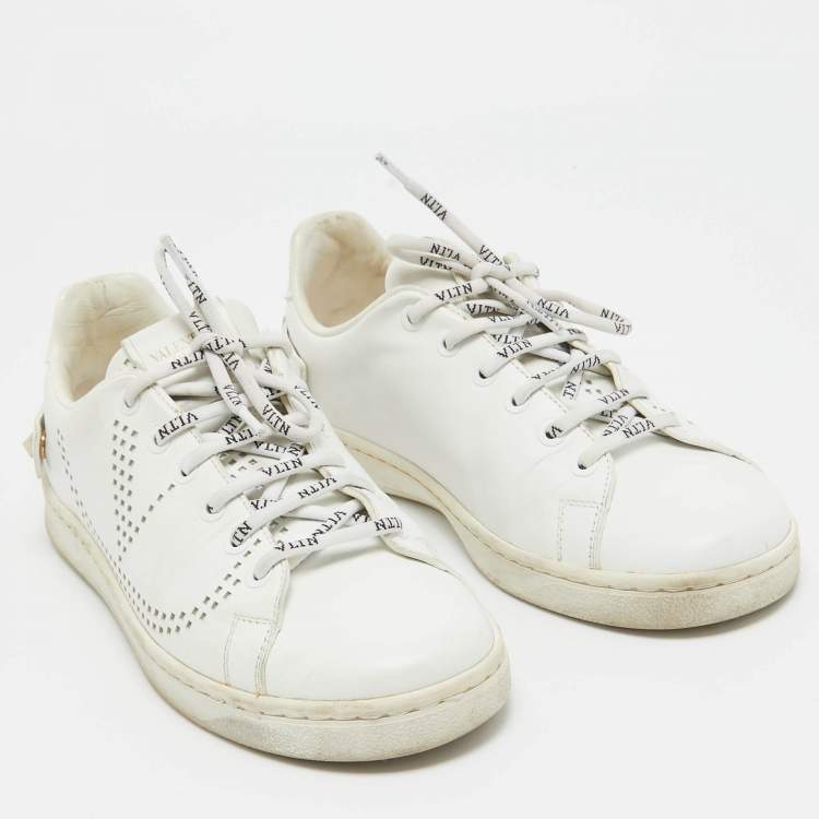 Pre Owned Valentino White Leather Backnet Sneakers Size 36.5