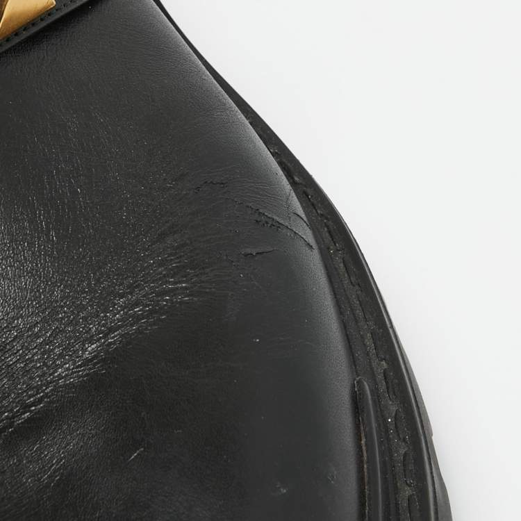 Pre Owned Valentino Black Leather Roman Stud Combat Boots Size 40