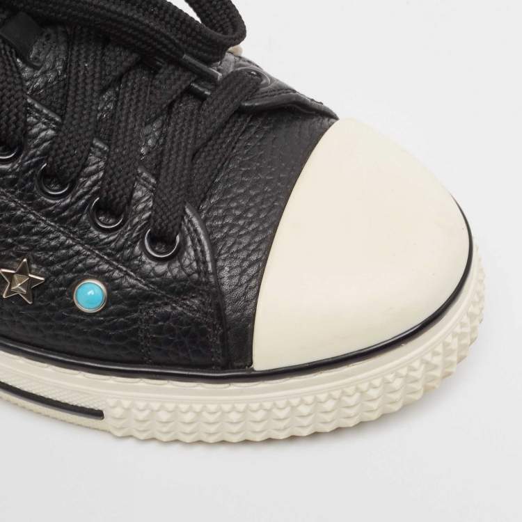 Pre Owned Valentino Black Leather Star Studded Low Top Sneakers Size 38