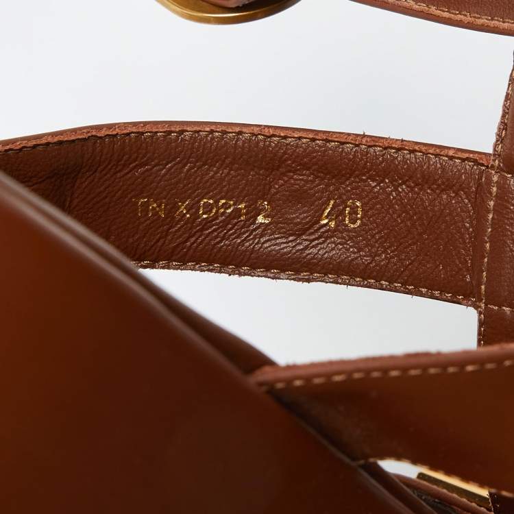 Pre Owned Valentino Brown Leather Roman Stud Strappy Flat Slides Size 40