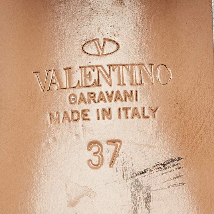 Pre Owned Valentino Silver Leather Rockstud Slide Sandals Size 37
