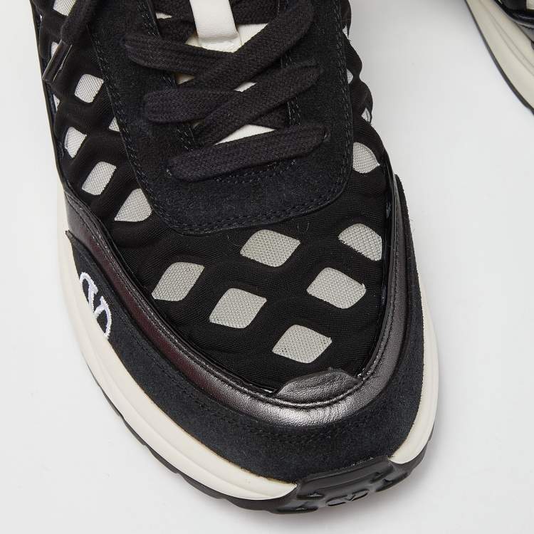 Pre Owned Valentino Black Leather,Suede and Neoprene Lace Up Sneakers Size 36