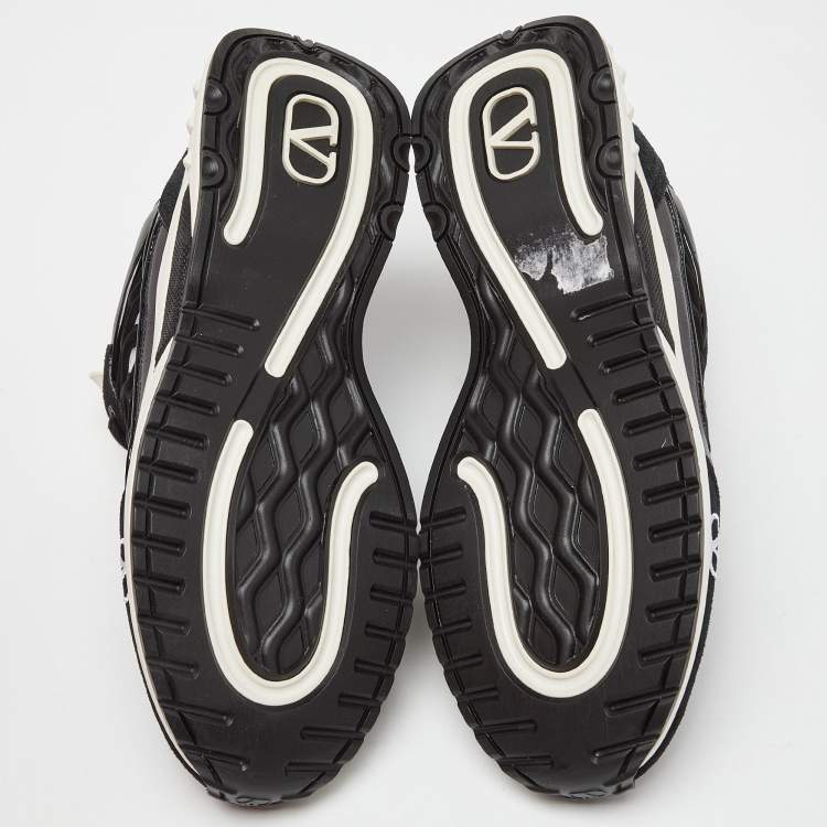 Pre Owned Valentino Black Leather,Suede and Neoprene Lace Up Sneakers Size 36