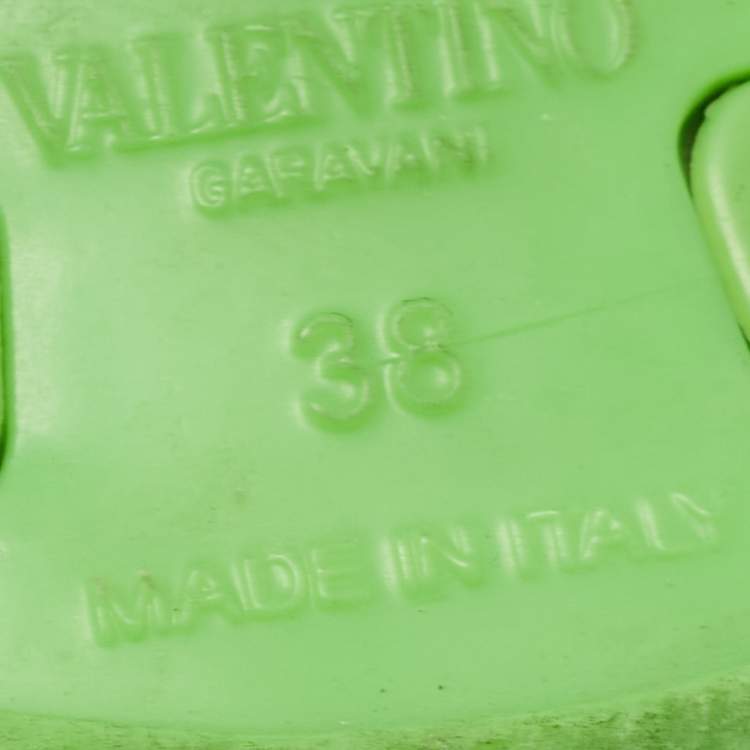 Pre Owned Valentino Green Jelly Rockstud Flat Slides Size 38