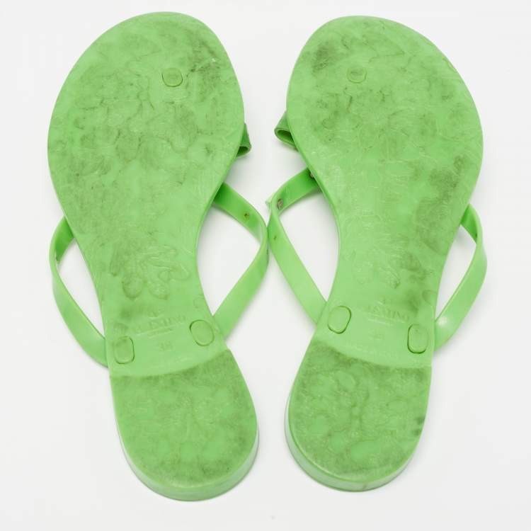 Pre Owned Valentino Green Jelly Rockstud Flat Slides Size 38