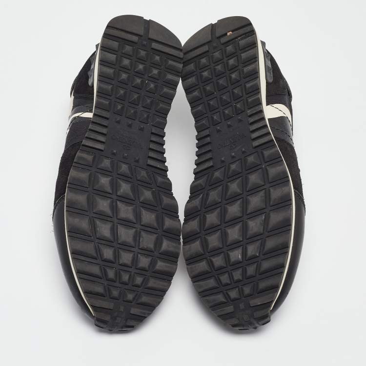 Pre Owned Valentino Black/White Camo Print Leather and Canvas Rockrunner Sneakers Size 39.5