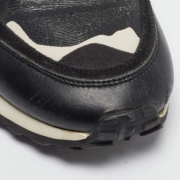 Pre Owned Valentino Black/White Camo Print Leather and Canvas Rockrunner Sneakers Size 39.5