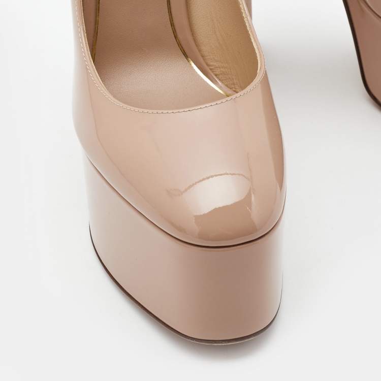 Pre Owned Valentino Beige Patent Tango Ankle Strap Pumps Size 39