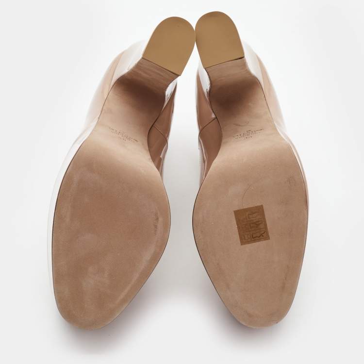 Pre Owned Valentino Beige Patent Tango Ankle Strap Pumps Size 39