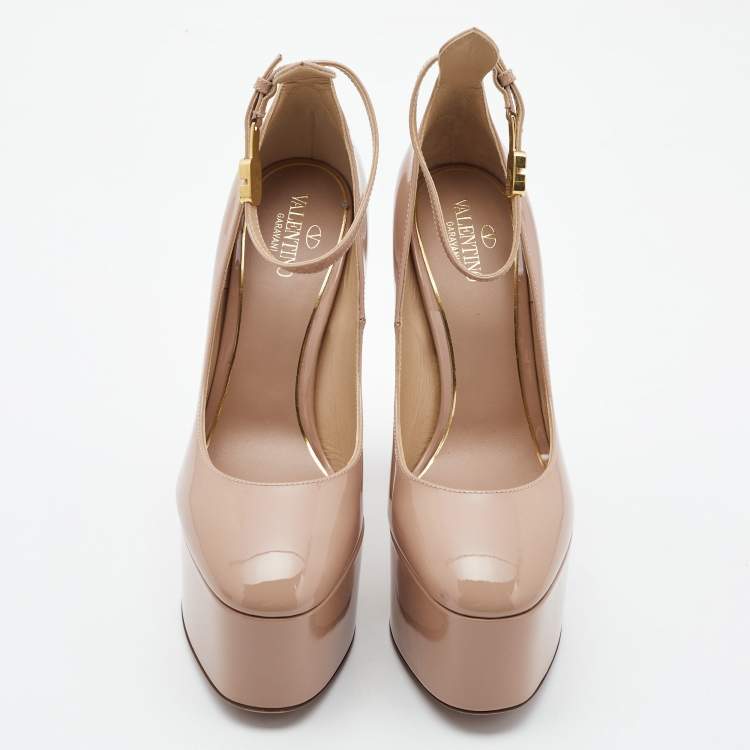 Pre Owned Valentino Beige Patent Tango Ankle Strap Pumps Size 39