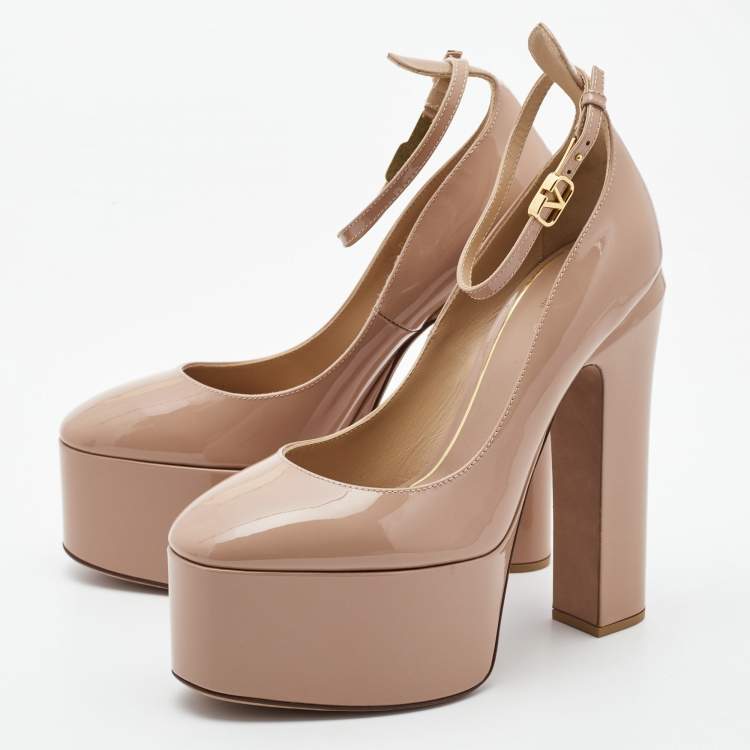 Pre Owned Valentino Beige Patent Tango Ankle Strap Pumps Size 39