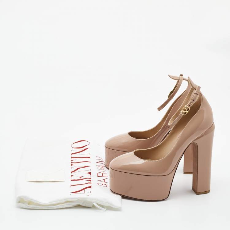 Pre Owned Valentino Beige Patent Tango Ankle Strap Pumps Size 39