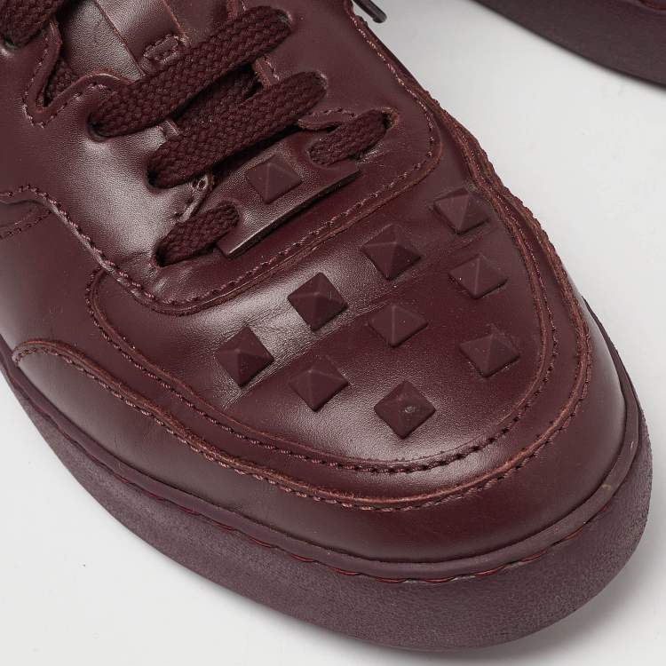 Pre Owned Valentino Burgundy Leather Rockstud High Top Sneakers Size 38