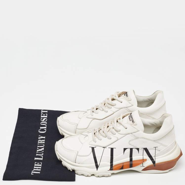 Pre Owned Valentino Cream Leather VLTN Bounce Low Top Sneakers Size 38