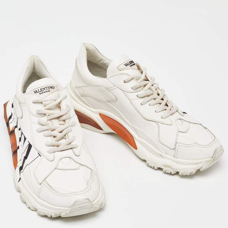 Pre Owned Valentino Cream Leather VLTN Bounce Low Top Sneakers Size 38