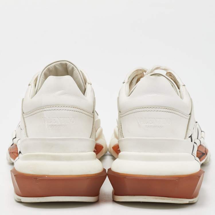 Pre Owned Valentino Cream Leather VLTN Bounce Low Top Sneakers Size 38