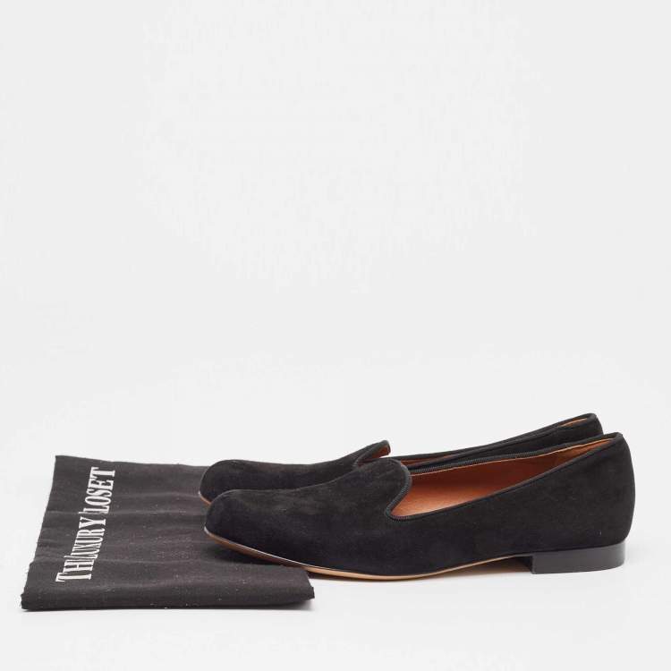Pre Owned Valentino Black Suede Slip On Loafers Size 36