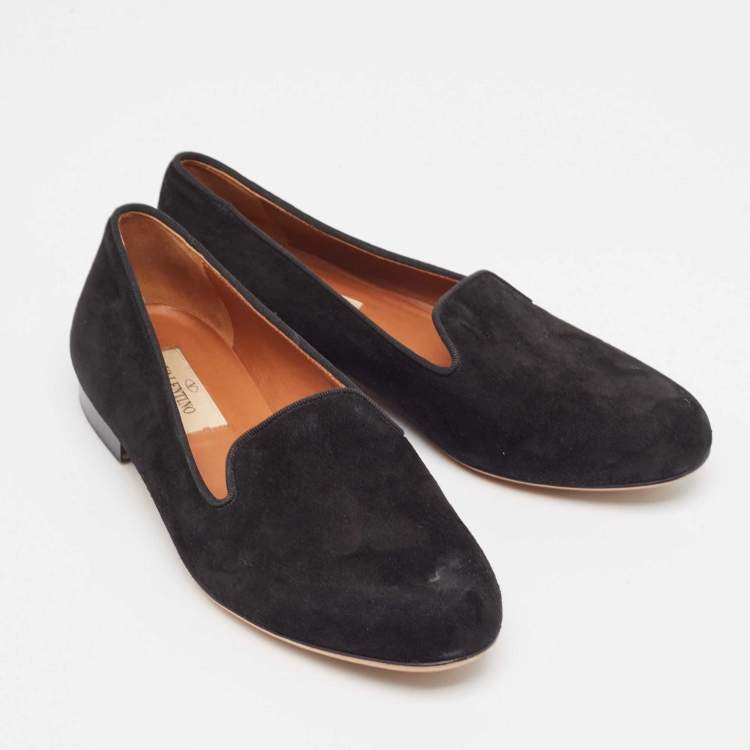 Pre Owned Valentino Black Suede Slip On Loafers Size 36