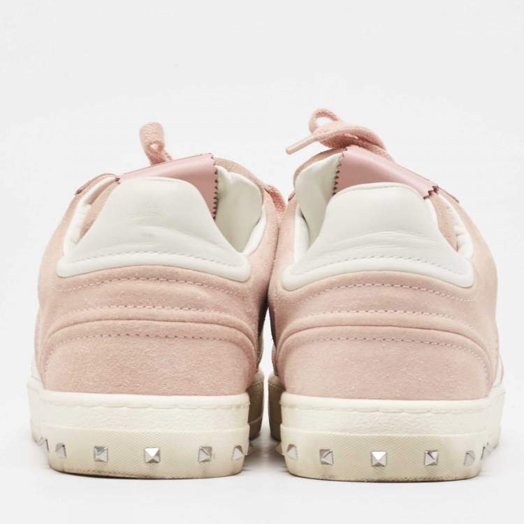 Pre Owned Valentino Light Pink/White Suede and Leather Fly Crew Low Top Sneakers Size 39
