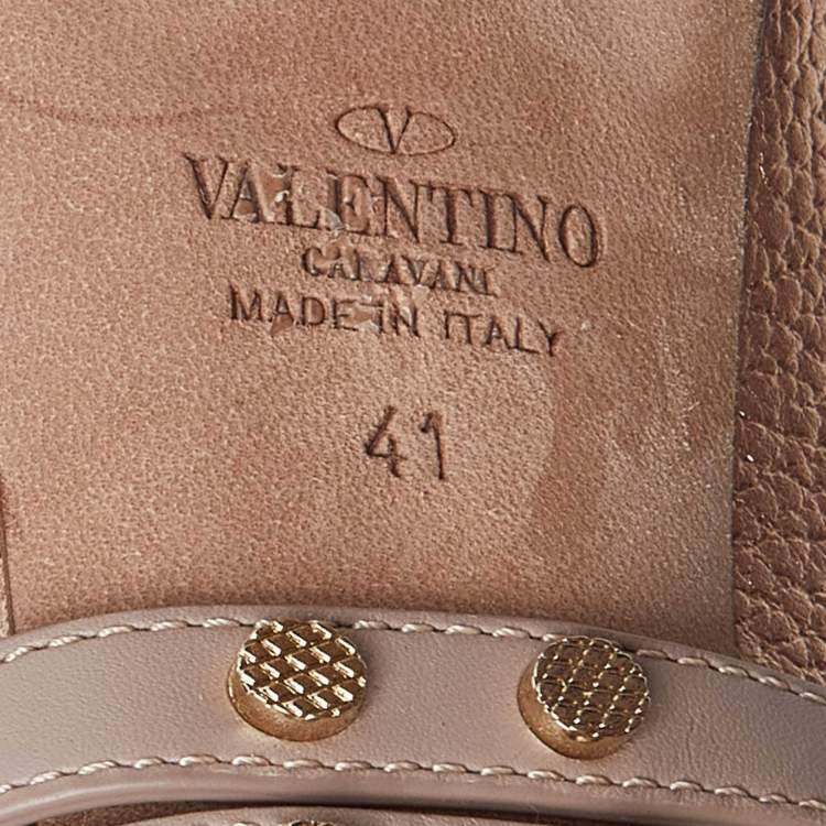 Pre Owned Valentino Metallic/Pink Leather Rockstud Crisscross Wrap Pointed Toe Pumps Size 41