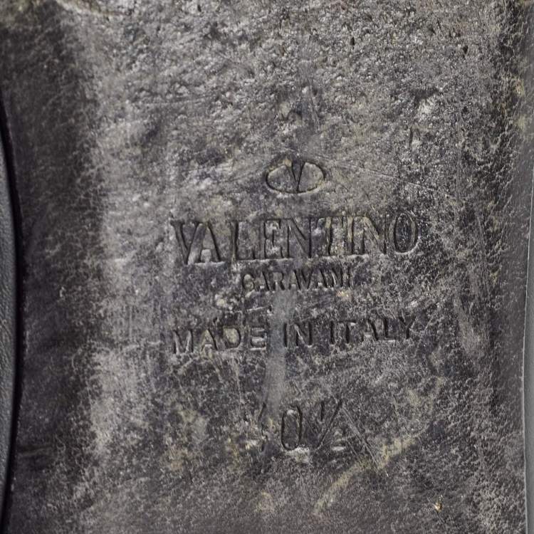 Pre Owned Valentino Black Leather Rockstud Ankle Strap Flats Size 40.5