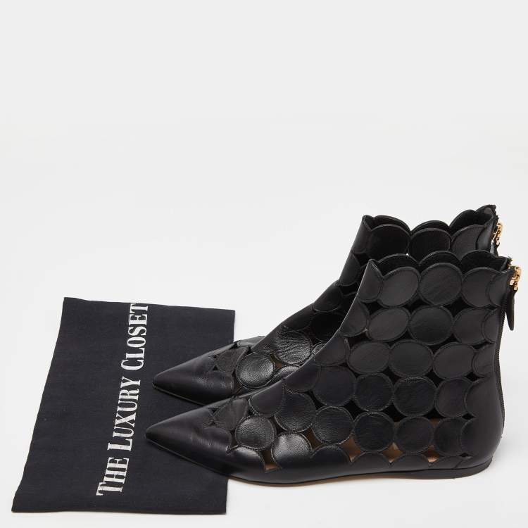 مملوكة مسبقًا Valentino Black Leather Cut Out Flat Ankle Boots Size 37