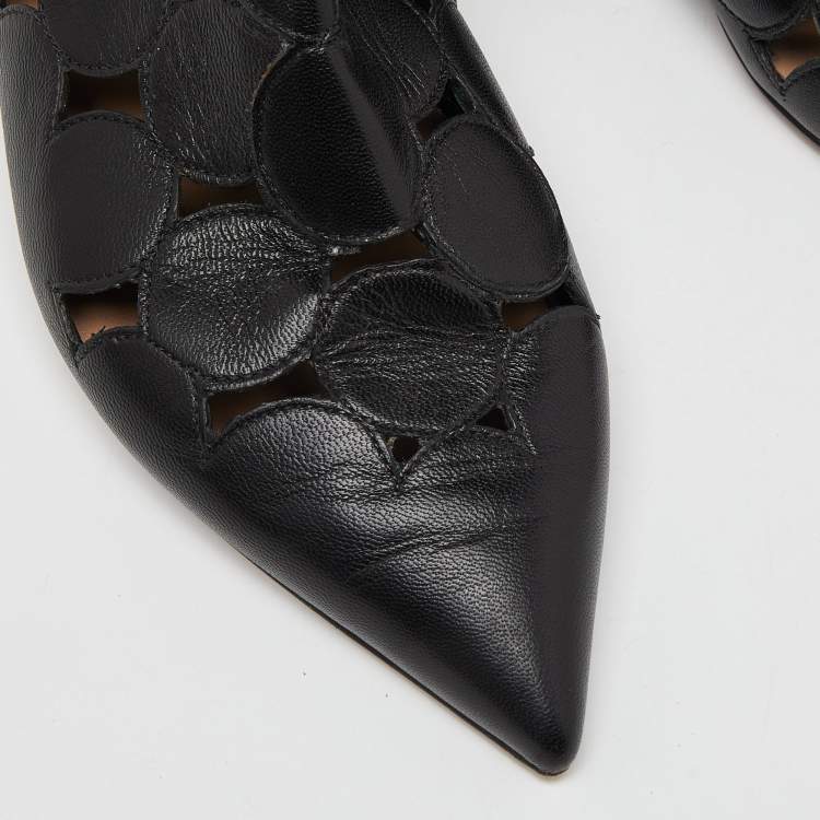 مملوكة مسبقًا Valentino Black Leather Cut Out Flat Ankle Boots Size 37