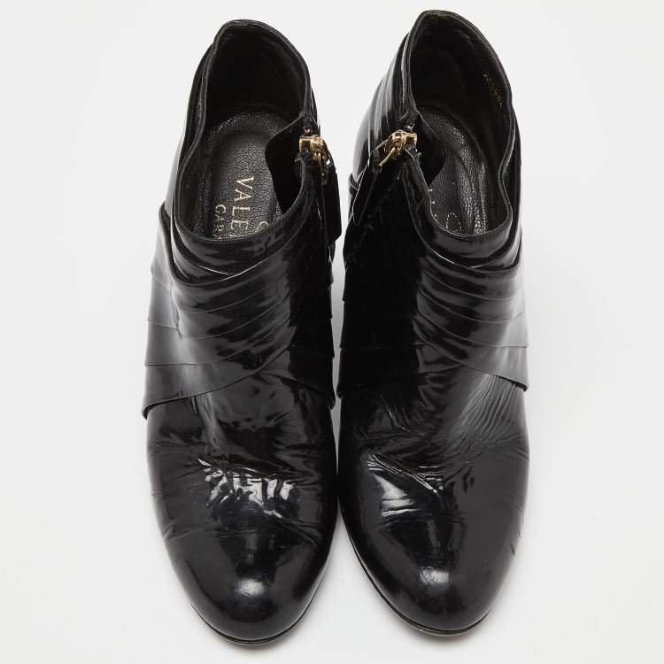Pre Owned Valentino Black Patent Leather Wedge Ankle Boots Size 37