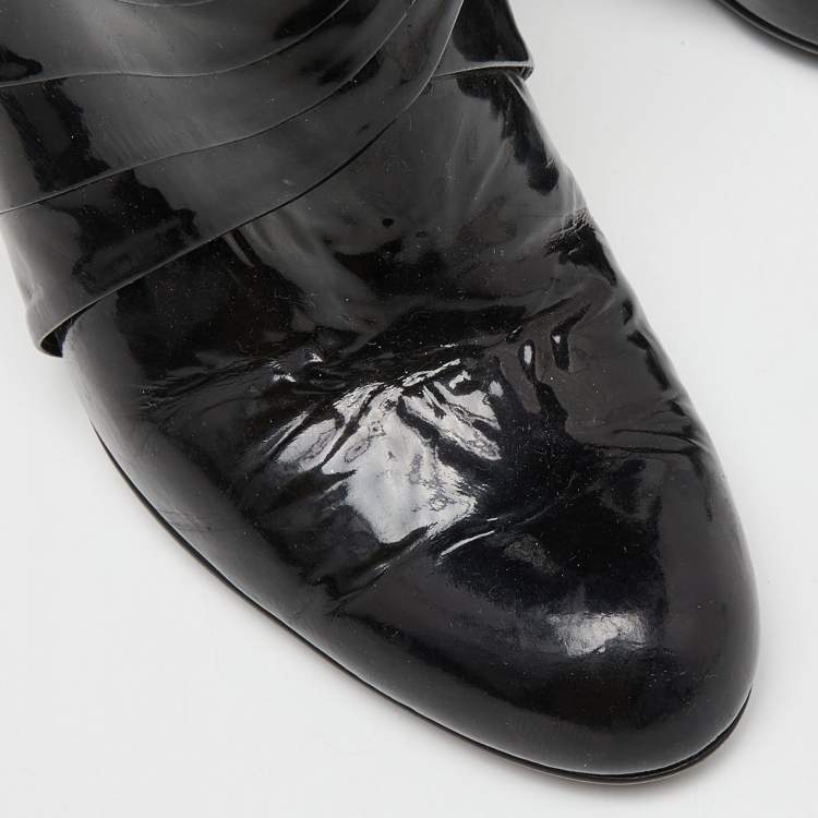 Pre Owned Valentino Black Patent Leather Wedge Ankle Boots Size 37