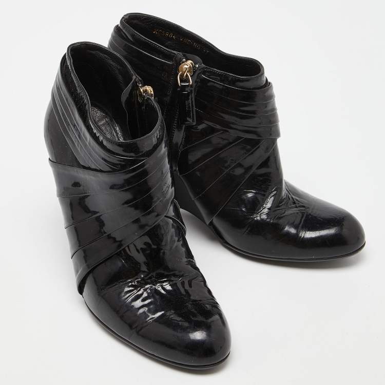 Pre Owned Valentino Black Patent Leather Wedge Ankle Boots Size 37