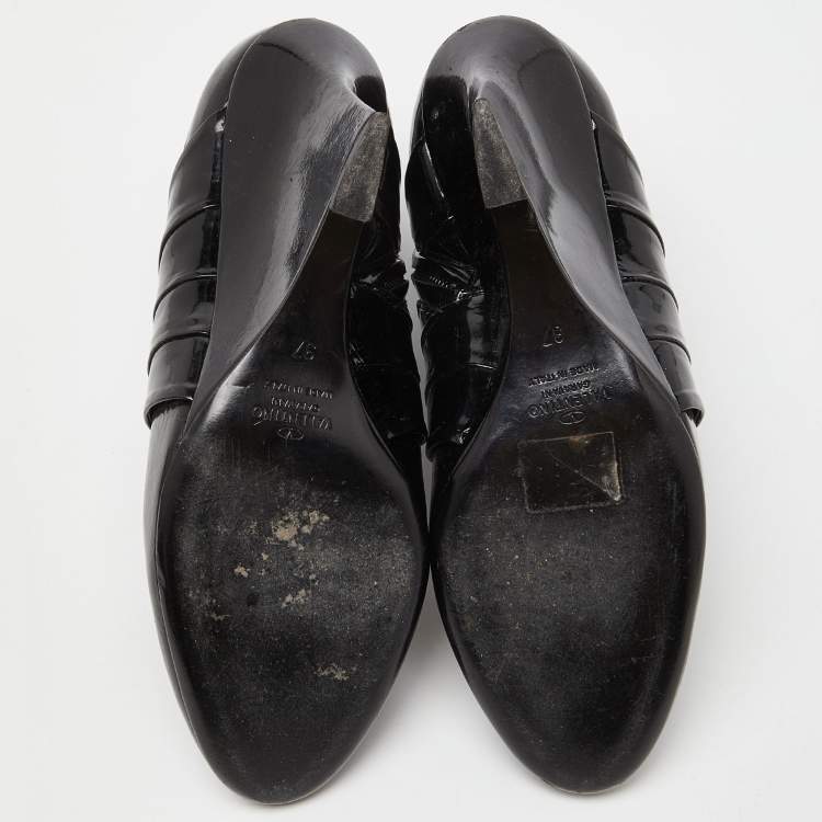 Pre Owned Valentino Black Patent Leather Wedge Ankle Boots Size 37