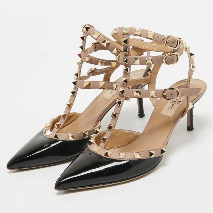 Pre Owned Valentino Black  Patent and Leather Rockstud  Pumps Size 37
