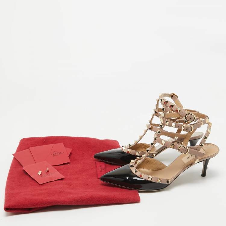 Pre Owned Valentino Black  Patent and Leather Rockstud  Pumps Size 37