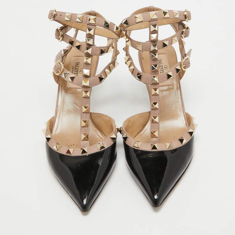 Pre Owned Valentino Black  Patent and Leather Rockstud  Pumps Size 37