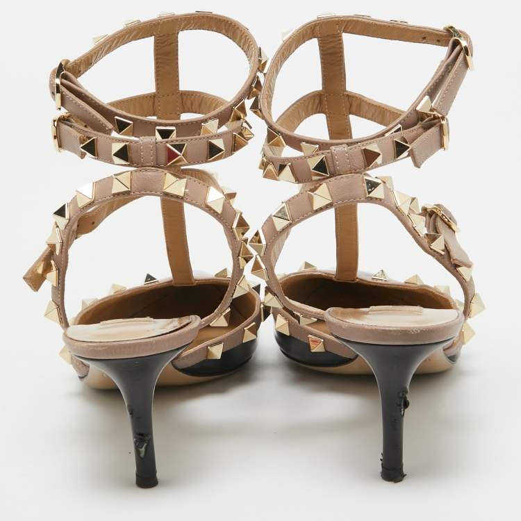 Pre Owned Valentino Black  Patent and Leather Rockstud  Pumps Size 37