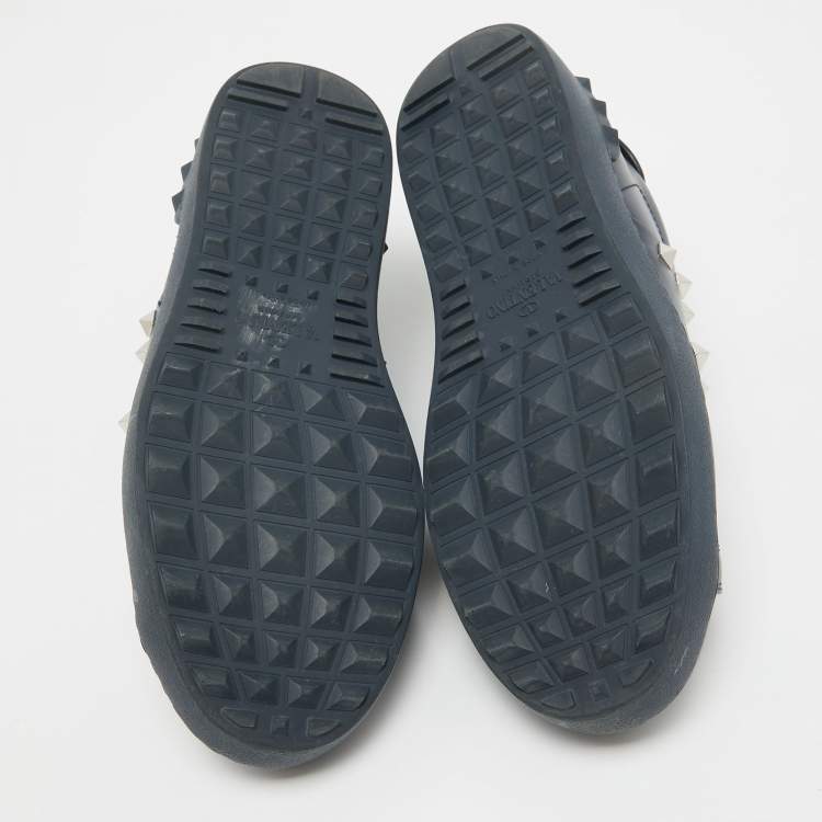 Pre Owned Valentino Navy Blue Leather Rockstud Low Top Sneakers Size 39