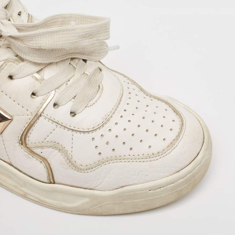 Pre Owned Valentino White Leather  One Stud Law Top Sneakers Size 39