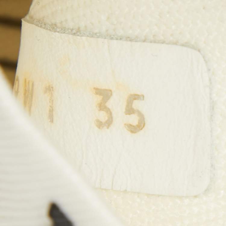Pre Owned Valentino White Stretch Fabric and Leather Cut Out Rockstud Sock High Top Sneaker Size 35