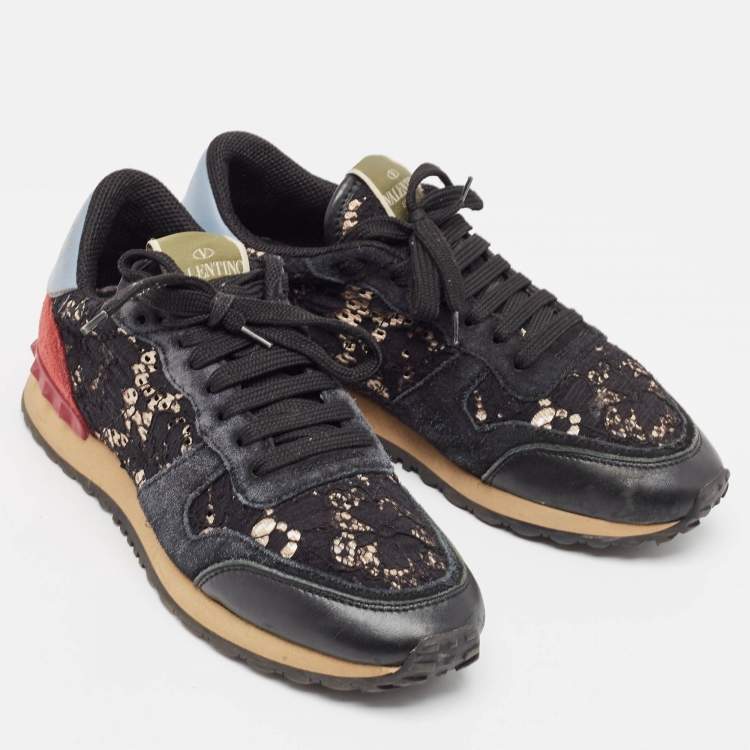 Pre Owned Valentin Multicolor Lace and Suede Rockrunner Sneakers Size 37