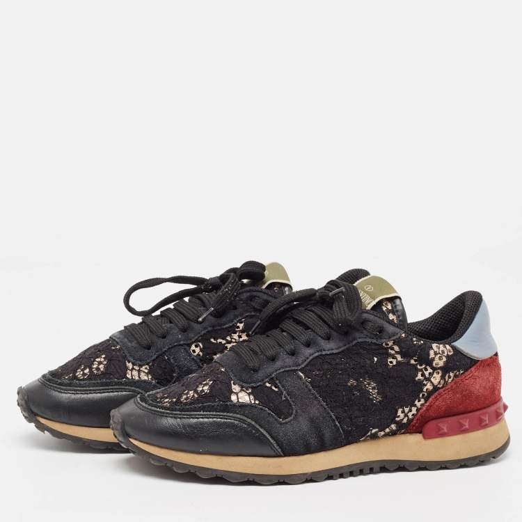 Pre Owned Valentin Multicolor Lace and Suede Rockrunner Sneakers Size 37