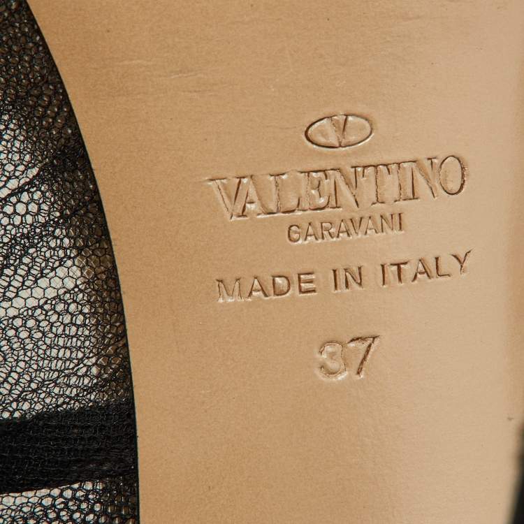 Pre Owned Valentino Black Tulle Fabric Peep Toe Platform Pumps Size 37