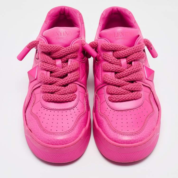 Pre Owned Valentino Neon Pink Leather One Stud XL Sneakers Size 38